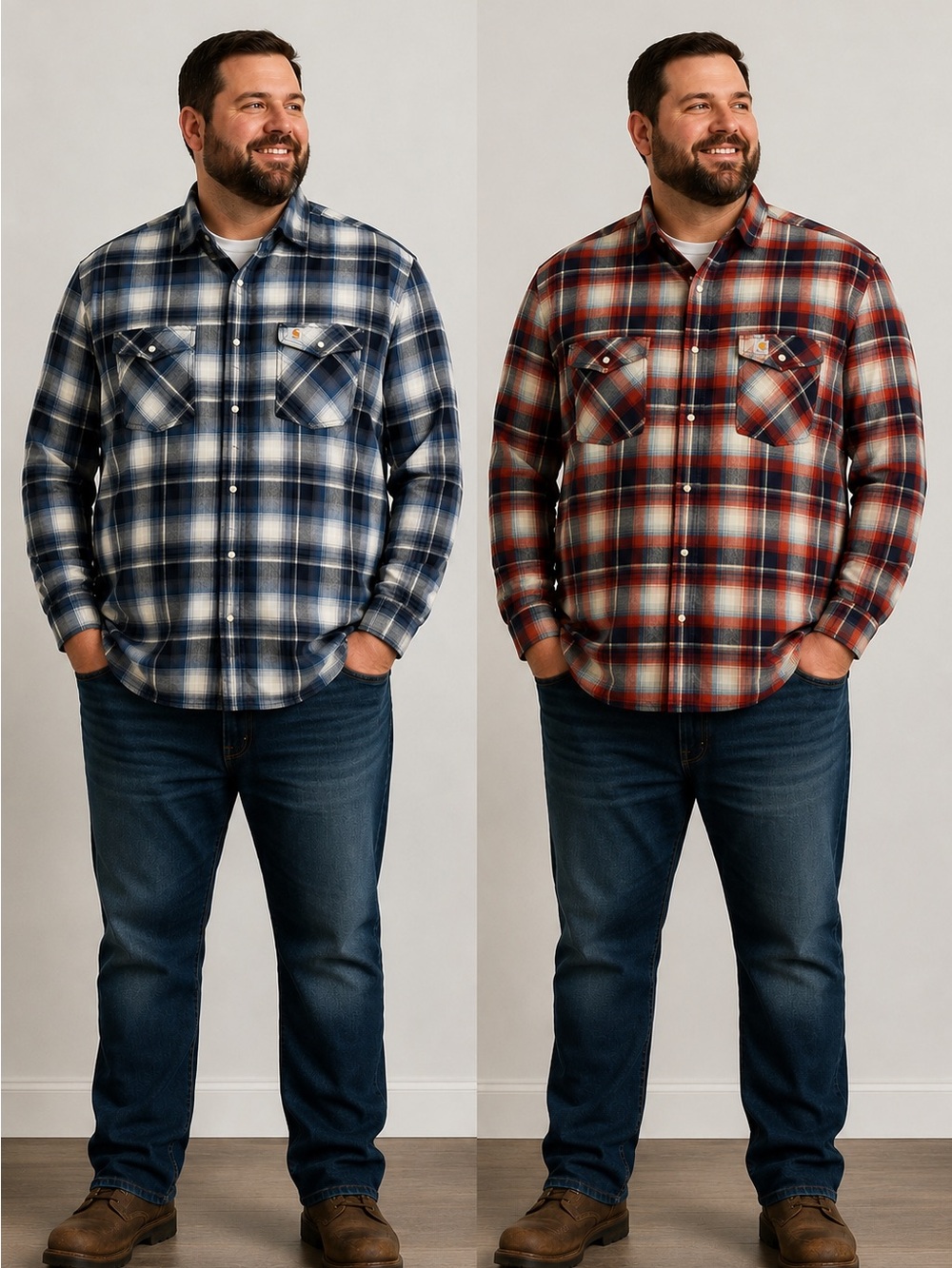 Carhartt Men's Relaxed Fit Plaid Long Sleeve Shirts (Bundle of 2 ) Size 3XL